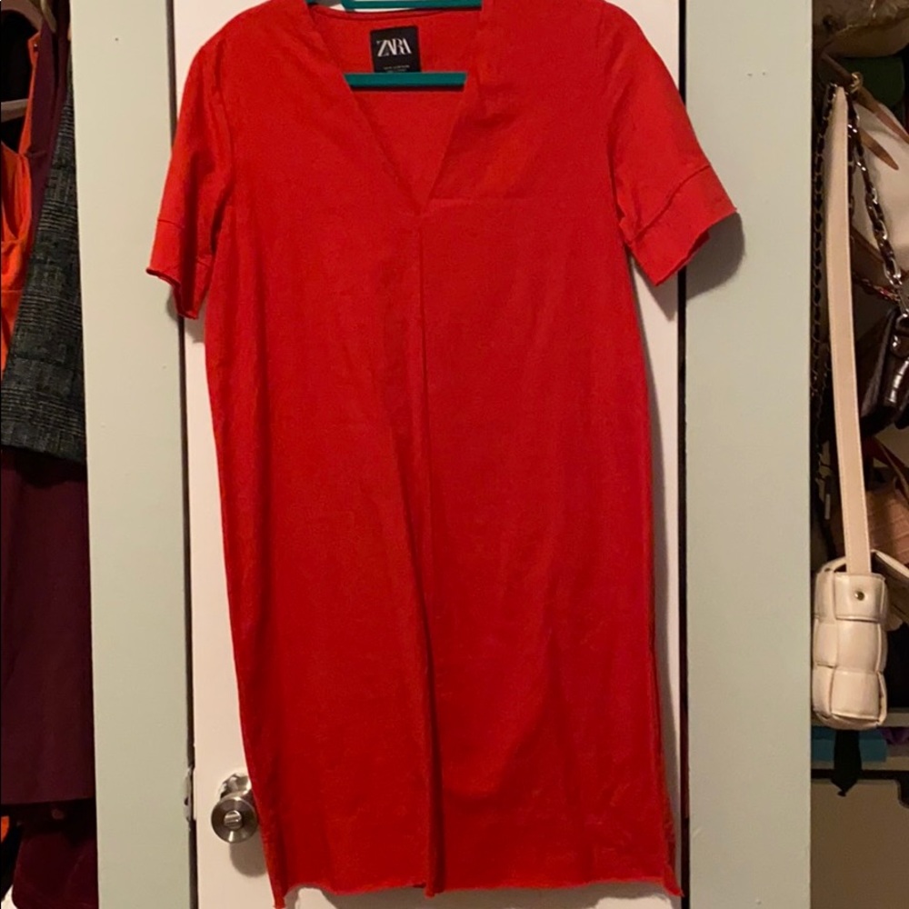 Orange raw hem shirt dress Zara